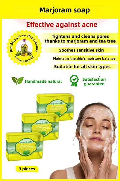 Organicsun صابون شجرة الشاي بزيت المارجوروم 140 جرام × 3 قطع صابون طبيعي لشد ...