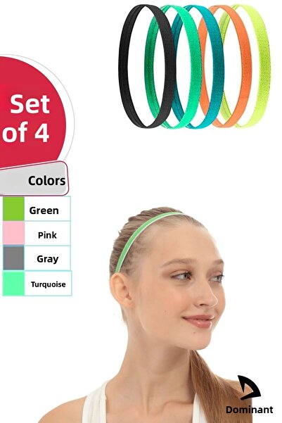 DOMİN SPOR Συσκευασία 4 - Αντιολισθητική αθλητική κορδέλα μαλλιών σιλικόνης και κλιπ, 4 διαφορετικών χρωμάτων λάστιχο μαλλιών