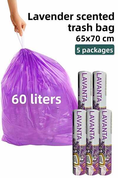 ARVALE 5 عبوات متعددة المزايا، أكياس قمامة كبيرة الحجم برائحة اللافندر (50 قطعة) أكياس قمامة سعة 60 لتر