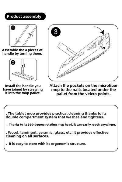 SMARTER 4 Pieces Gray Tablet Mop Cleaning Set with Refills - Mop