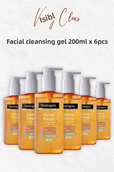 Neutrogena Visibly Clear Anti-Acne Oil-Free Facial Cleansing Gel 200 Ml x 6 P...