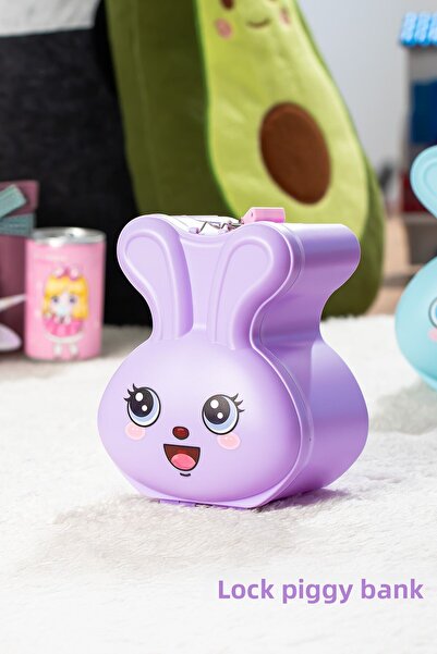 Porsima 041-1 Κλειδαριά PVC με κλειδί Smiling Face Piggy Bank Lilac 12,5X15,5cm