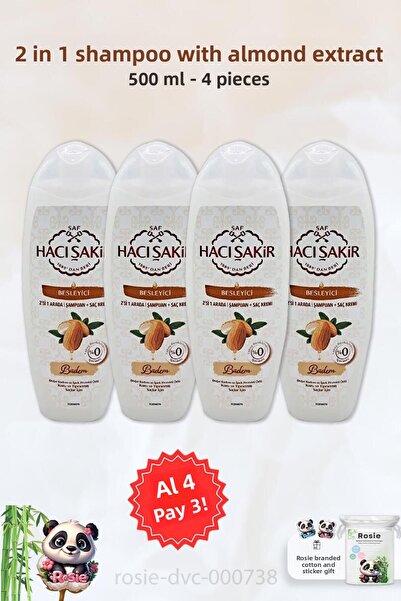 Hacı Şakir 500 مل شامبو مغذي باللوز 2 في 1 من هاجي شاكر - روزي