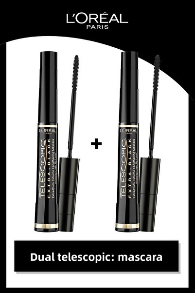 L'Oreal Paris ماسكارا تلسكوبية باللون الأسود الكربوني، مجموعة من قطعتين