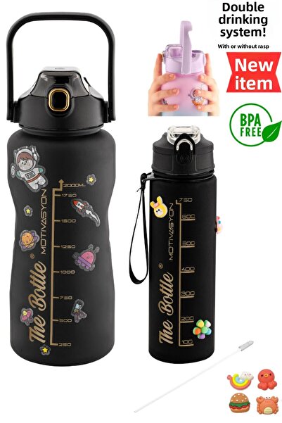 Comprox قارورة مياه مميزة خالية من مادة Bpa مكونة من قطعتين تحفيزية سعة 2 لتر + قارورة مياه سعة 750 مل، زجاجة مياه، زجاجة مياه