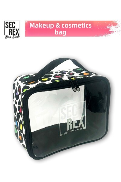 SECREX Цветна леопардова чанта за грим и козметична чанта от веганска кожа