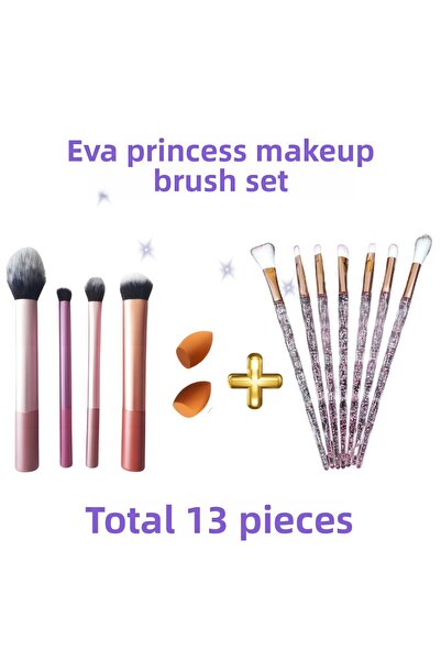 Eva Princess مجموعة فرش مكياج مكونة من 13 قطعة - أحمر الخدود + كريم الأساس + ظلال العيون + كحلية + خافي عيوب البشرة