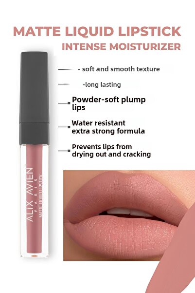 Alix Avien 505 أحمر شفاه سائل بلون وردي غير لامع - تأثير يدوم 8 ساعات - أحمر شفاه سائل غير لامع