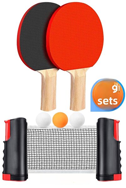 Telvesse Set of 6 Table Tennis Net Racket Ball Set Automatic Tension Ping Pong Net Compatible with All Tables