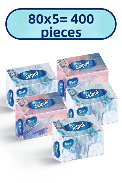 Selpak مجموعة من 5 مناشف لليدين والوجه - علبة 400 ورقة
