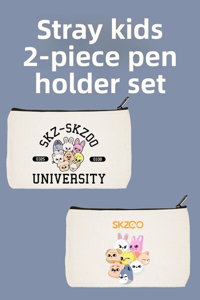 designedfy مجموعة حقيبة مكياج Stray Kids Skzoo مكونة من قطعتين، حامل قلم، محف...