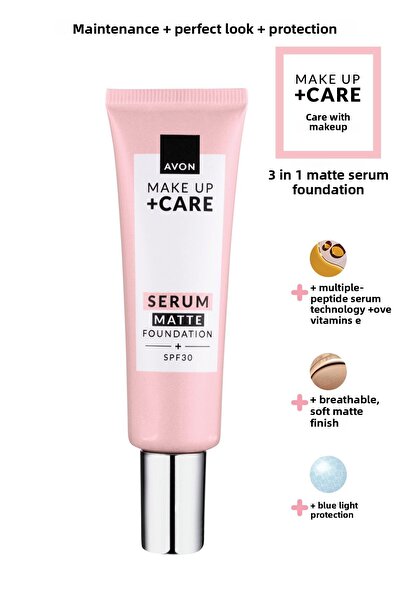 AVON Make up + Care 3 in 1 Matte Serum Foundation 30ml - 345N Soft Honey