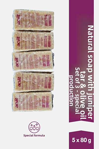 Acvit صابون زيت الزيتون والقطران الطبيعي من العرعر 5 × 80 جرام.