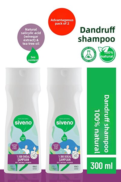 Siveno Tea Tree Thyme Grape - Vegan 300 ml X 2 Pieces, 100% Natural Shampoo E...