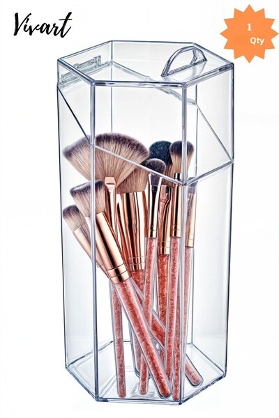 Vivart Cutie decorativă pentru pensule de machiaj cu capac de dimensiuni mari - Organizator multifuncțional