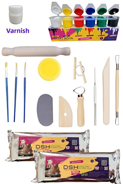 DSH Doğal Seramik Hamuru 8-Piece Ceramic Starter Set - 2 Pieces of 1 kg White Dough and Clay Mud