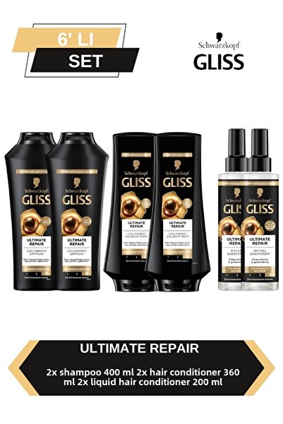 Gliss Ultimate Repair Shampoo 400ml X2 + Conditioner 360ml X2+ Liquid Conditioner 200 ml X2