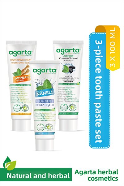 Agarta مجموعة من 3 معجون أسنان بالنعناع النشط الطبيعي خالي من الفلورايد