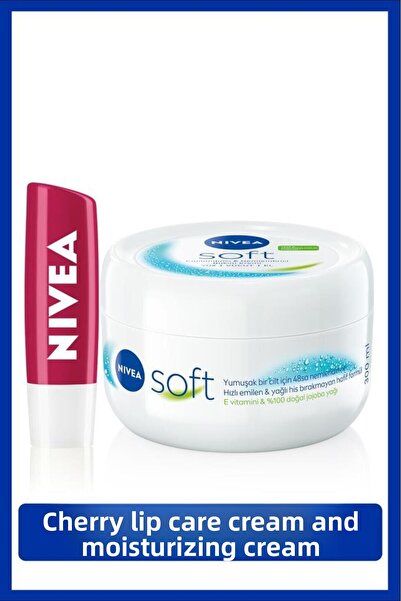 NIVEA Soft Moisturizing Care Cream 300ml, Cherry Colored Lip Care Cream and G...