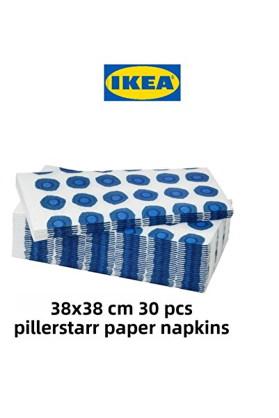 IKEA PILLERSTARR منديل ورقي منقوش باللونين الأزرق والأبيض مقاس 38 × 38 سم