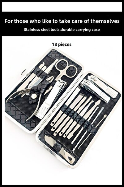 Nera Classy Stainless Steel Manicure&Pediküre 18 Piece Set with Black Leather...