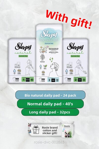 Sleepy 32 قطعة يومية فائقة الحساسية وطويلة - عادية 40 قطعة هدية روزي