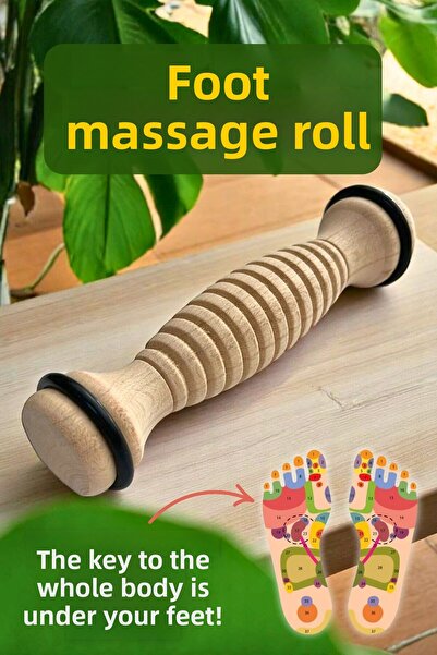 EM AMANOS BEAUTY أسطوانة تدليك القدم الخشبية - أسطوانة القدم الخشبية - تخفف التوتر وترخية