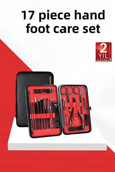 FrereConception 17 Pieces Manicure Set Hand and Foot Care Rasp Tweezers Nail Cleaning