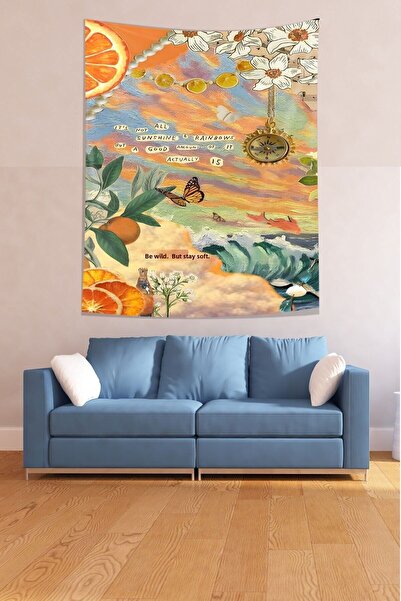 on the clouds Rainbow Colors Collages Pattern Stain Resistant Fabric Wall Clo...