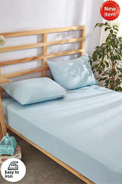 Shopyteks Single Baby Blue Ranforce Fitted Sheet Set 100X200 Cotton |   Soft & Comfortable