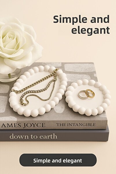 ZURİ DESİGN Комплект от 2 декоративни тави за бижута с перлена кайма – керами...