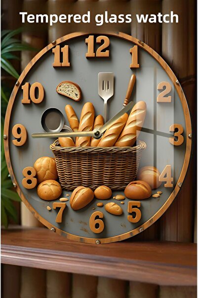 kutuTR Elegance That Adds Flavor to Your Kitchen! 3D Look Tempered Glass Watch – 33 cm Csdw146