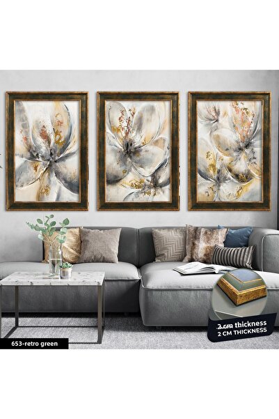 Evinemoda Flower 3 Piece Framed Painting - Cvplk