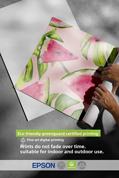 Postifull Wooden Framed Painting, Watermelon, Leaf, Watercolor, Botanical, Pink, Green Color Poster, Summer Selection of 2025