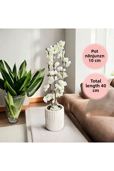 Trend KenT زهر الكرز الياباني الاصطناعي مع طحلب الحجر الحقيقي في وعاء زهور خرسانية، وعاء زهور، ترتيب، ديكور المنزل،