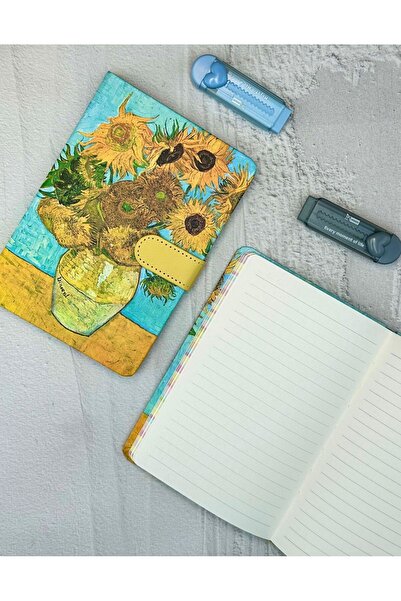 ZeCo Collection Van Gogh 15 Sunflower Vase Patterned Striped Hard Cover Magnet Notebook