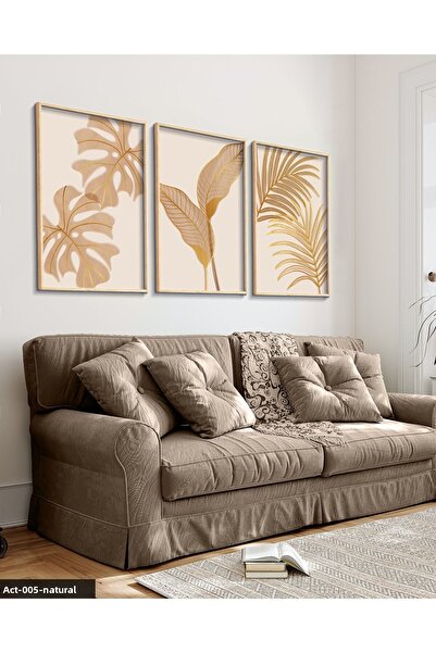 Evinemoda Botanical Gold Leaf Flower 3 Piece Wooden Framed Painting Act