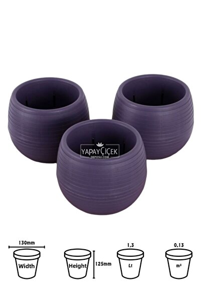 Yapay Çiçek Deposu Mini Cactus Succulent Pot Set of 3 Dark Purple Elvan Model 12.5 cm 1.3 Liters