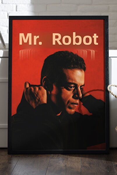 Duvarda Κύριος Αφίσα με ρομπότ με μαύρο ξύλινο πλαίσιο, ζωγραφική τοίχου σε σ...