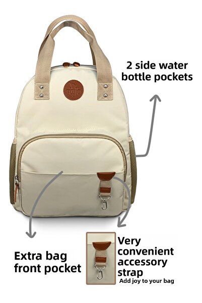 Stylo Popi Mother Baby Care and Backpack Beige – Large Volume Stylish Design with Thermal Bottle Compartment