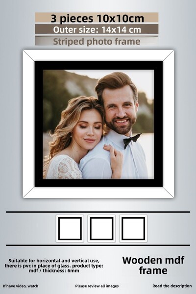 bymat 3 Pieces 10X10 Frame - White Black Striped Photo Frame - Mdf Frame - Square Frame
