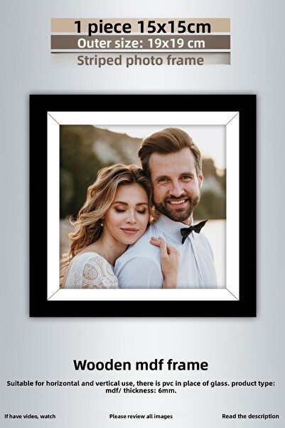 yhfoto 1 Buc 15x15 Cadru - Rama Foto Cu Dungi Negru-Alb - Rama MDF - Rama Patrata