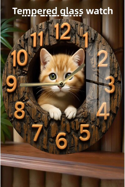 kutuTR شارك وقتك مع صديقك اللطيف! ساعة من الزجاج المقوى بتصميم ثلاثي الأبعاد - 33 سم CSDW190