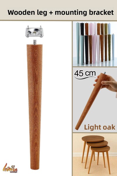 GLASWEN Picior din lemn 45 cm stejar deschis cu dispozitiv de fixare cu șuruburi M8 pentru mobilier scaun măsuță de cafea picior suport pentru masă