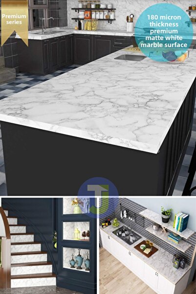 Technojet Self-Adhesive Matte Marble Pattern Foil Kitchen Bathroom Countertop Wall Covering 60Cmx300Cm