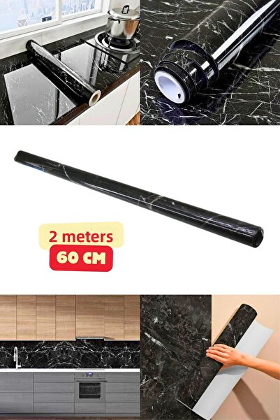Vekorr 2 m X 60 cm Black Marble Pattern Waterproof Coating Paper - Adhesive K...