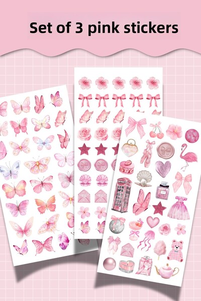 Hume Craft 3-Piece Pink Sticker Set – Pink Themed Decorative Stickers – (Agen...