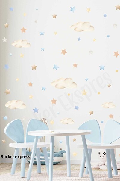 Sticker Ekspres Set de autocolante de perete pentru camera copiilor, stele și cercuri în culori moi