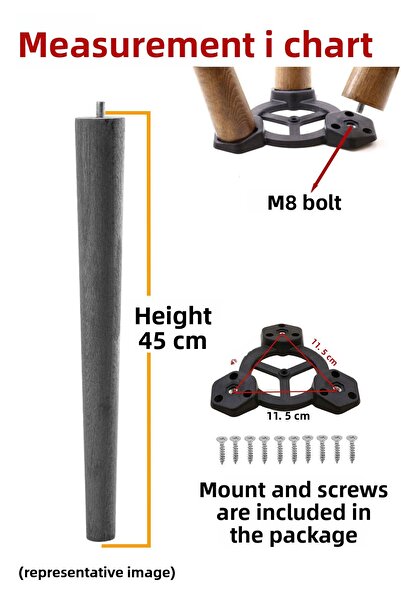 GLASWEN 3 bucăți picioare din lemn 45 cm alb cu dispozitive de fixare cu șuruburi M8 pentru mobilier scaun măsuță de cafea picior de susținere pentru masă