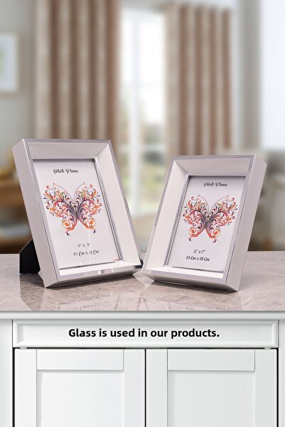 Seniste Milano Glass Decorative Picture Frame Set of 2 White-silver with Adjustable Legs - Can Be Hanged on the Wall